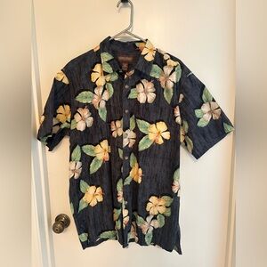 Cooke Street Navy Tropical Hibiscus Floral Button Down Shirt
